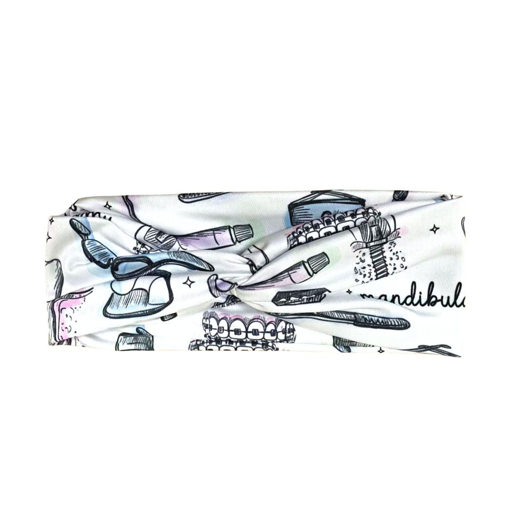 Watercolor Twist Headband with Buttons Dental Hygiene Nation